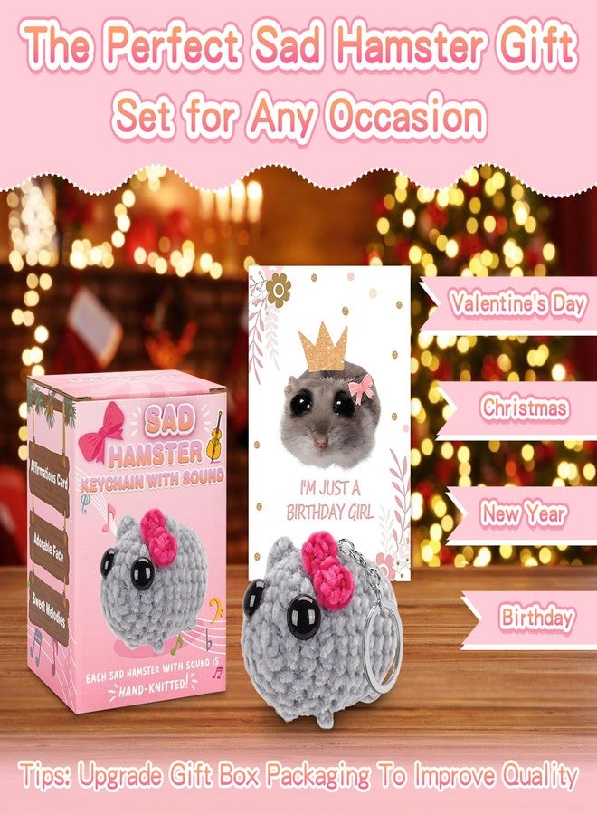 Dalycro Tiktok Sad Hamster Meme Bow Keychain with Sound Upgrade Hand-Knitted Sad Hamster Plush with Gift Box & Card for Women Birthday Christmas - Image 5